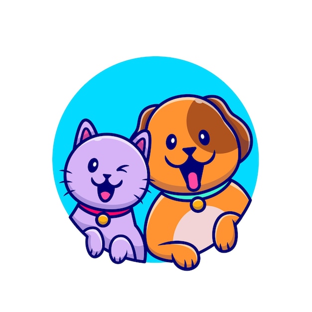 Ilustración de dibujos animados lindo perro y gato lindo