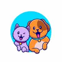 Vector gratuito ilustración de dibujos animados lindo perro y gato lindo