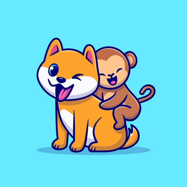 Ilustración de dibujos animados lindo perro y mono
