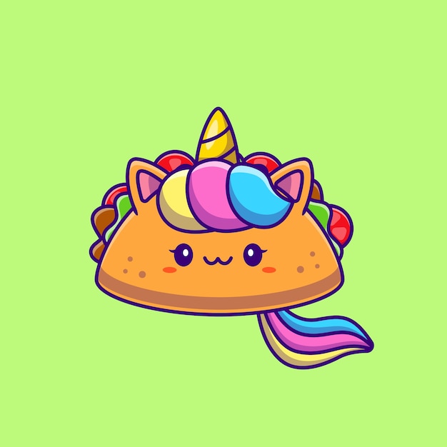 Vector gratuito ilustración de dibujos animados lindo unicornio taco. concepto de alimento animal aislado. caricatura plana