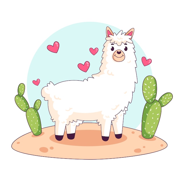 Vector gratuito ilustración de dibujos animados de llama dibujada a mano