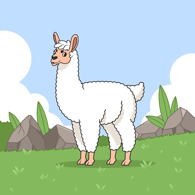Ilustración de dibujos animados de llama dibujada a mano