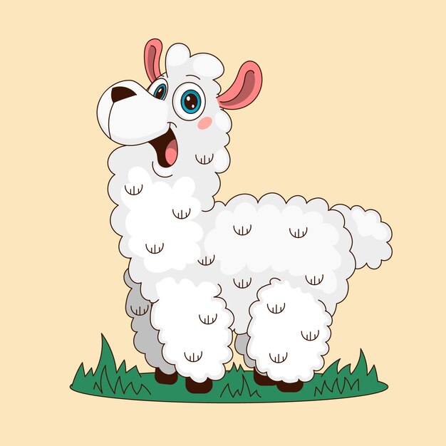 Ilustración de dibujos animados de llama dibujada a mano
