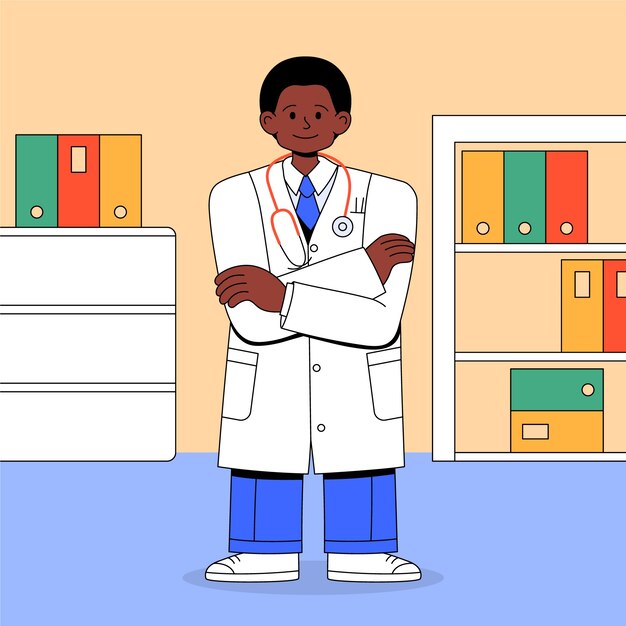 Ilustración de dibujos animados médico dibujado a mano