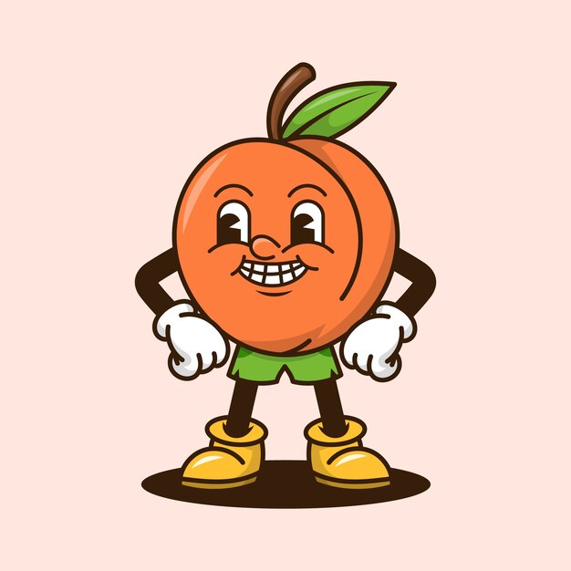 Ilustración de dibujos animados de melocotón dibujada a mano