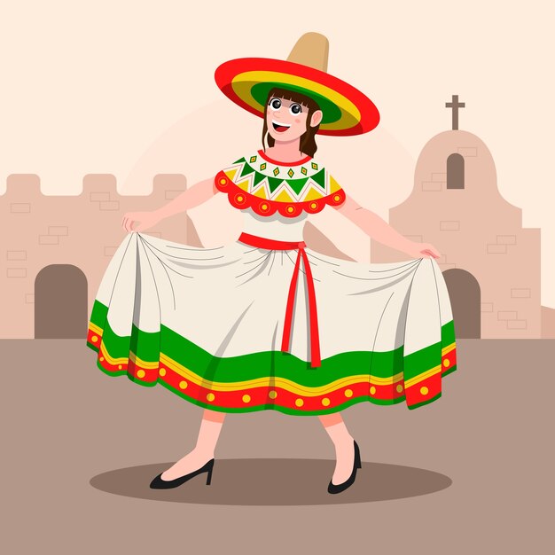Ilustración de dibujos animados mexicanos dibujados a mano