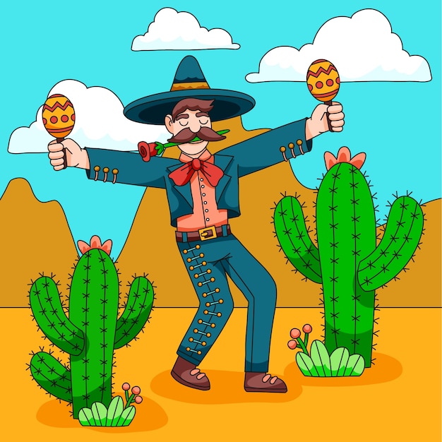 Vector gratuito ilustración de dibujos animados mexicanos dibujados a mano.