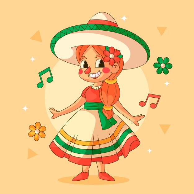 Ilustración de dibujos animados mexicanos dibujados a mano