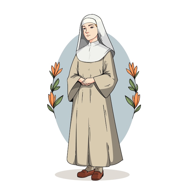 Ilustración de dibujos animados de monjas dibujados a mano