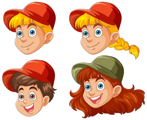 Vector gratuito ilustración de dibujos animados de niños con gorras coloridas