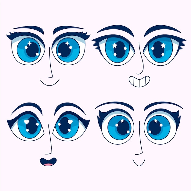 Ilustración de dibujos animados de ojos azules dibujados a mano