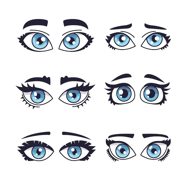 Vector gratuito ilustración de dibujos animados de ojos azules dibujados a mano