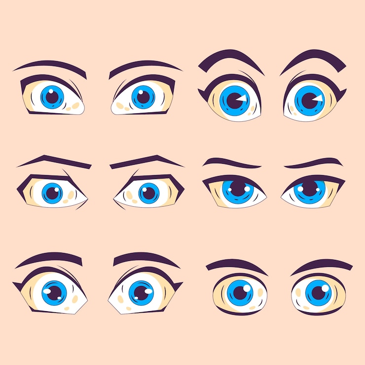 Vector gratuito ilustración de dibujos animados de ojos azules dibujados a mano
