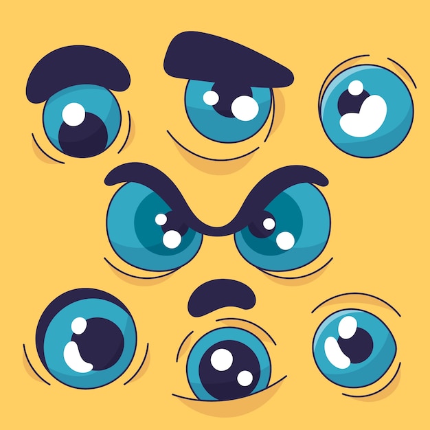 Ilustración de dibujos animados de ojos azules dibujados a mano