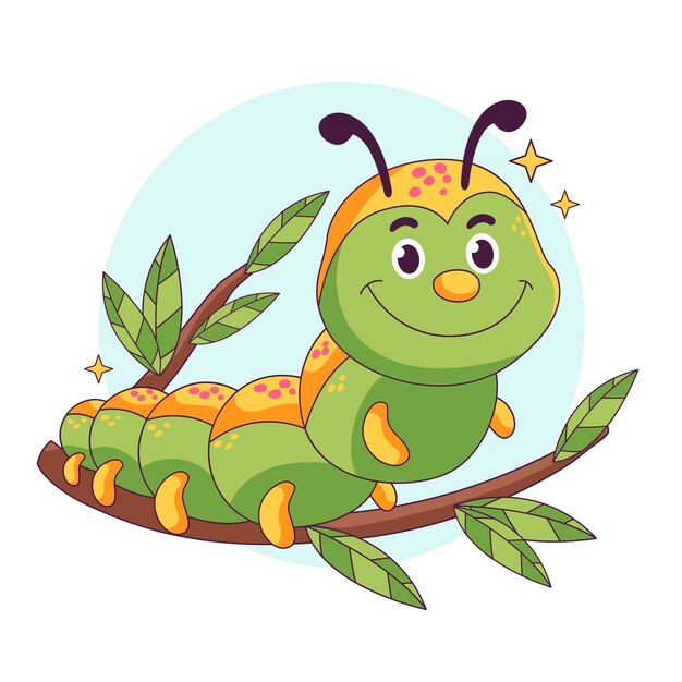 Ilustración de dibujos animados de oruga dibujada a mano