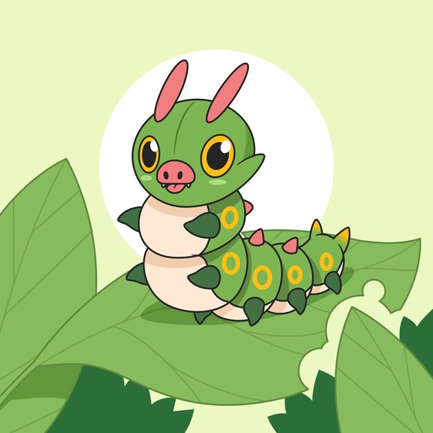 Ilustración de dibujos animados de oruga dibujada a mano