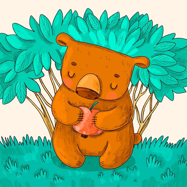 Ilustración de dibujos animados de oso dibujado a mano