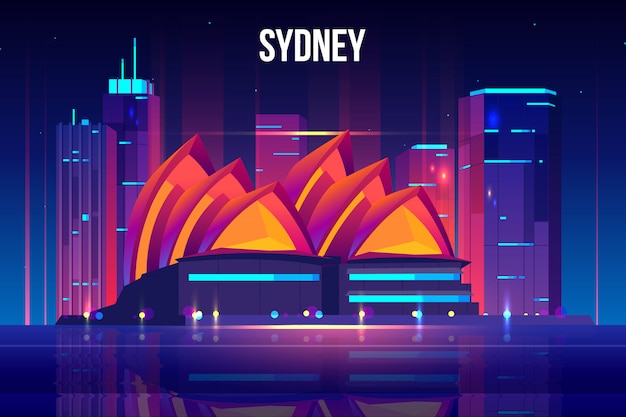 Ilustración de dibujos animados de paisaje urbano de Sydney