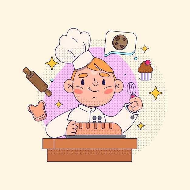 Ilustración de dibujos animados de panadero dibujado a mano