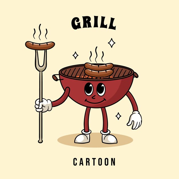 Ilustración de dibujos animados de parrilla dibujada a mano