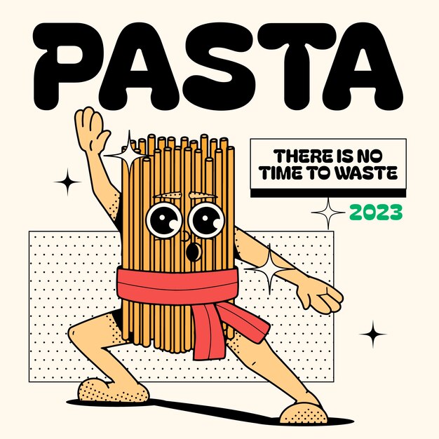 Ilustración de dibujos animados de pasta dibujada a mano