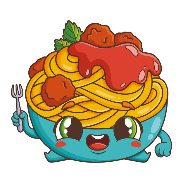 Ilustración de dibujos animados de pasta dibujada a mano