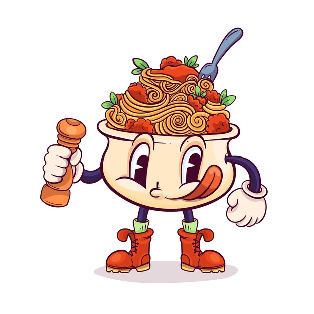 Ilustración de dibujos animados de pasta dibujada a mano