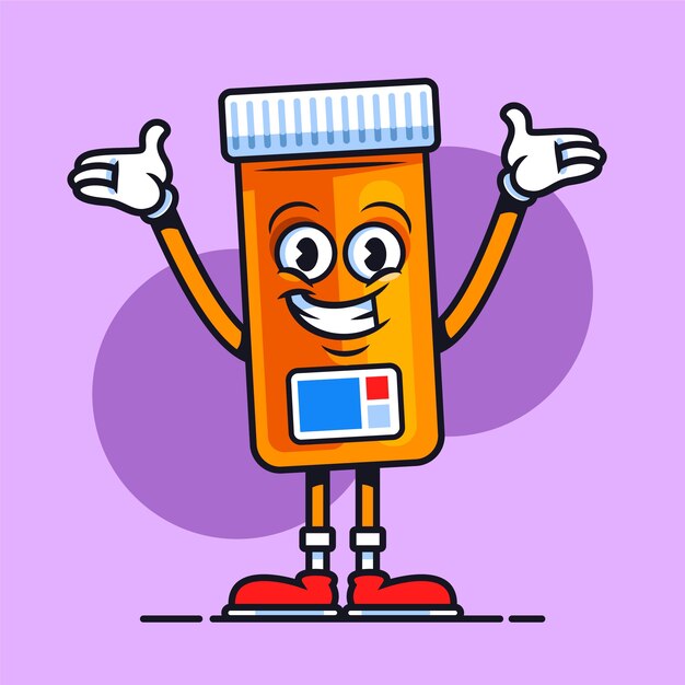 Ilustración de dibujos animados de pastillas dibujadas a mano
