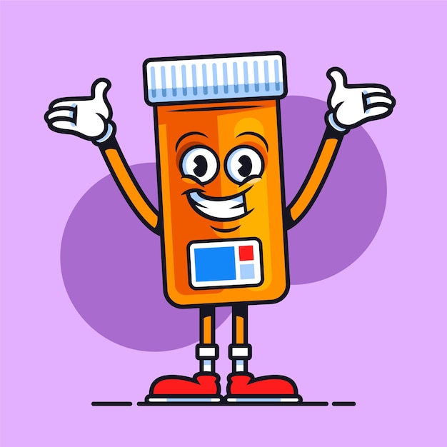 Ilustración de dibujos animados de pastillas dibujadas a mano