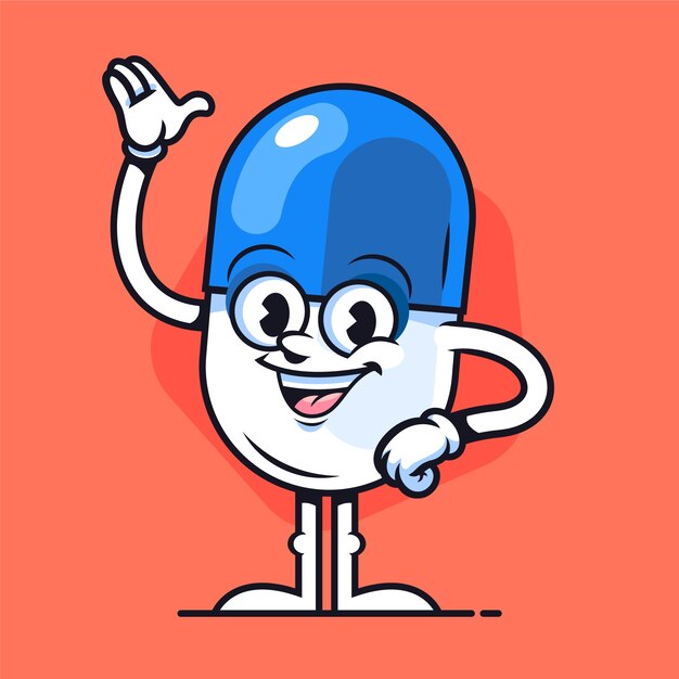 Ilustración de dibujos animados de pastillas dibujadas a mano