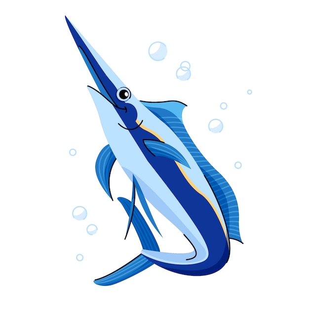 Ilustración de dibujos animados de peces espada dibujados a mano