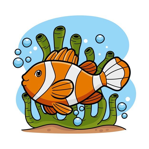 Ilustración de dibujos animados de peces payaso dibujados a mano