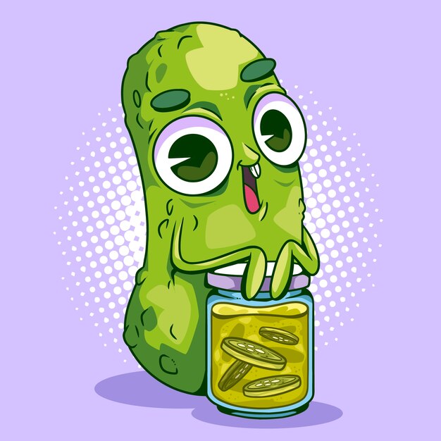 Ilustración de dibujos animados de pepinillo dibujado a mano