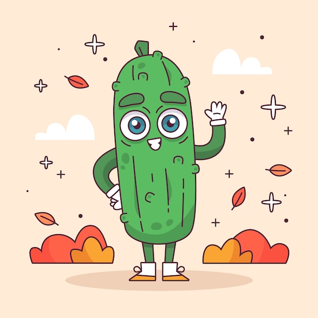 Vector gratuito ilustración de dibujos animados de pepino dibujada a mano