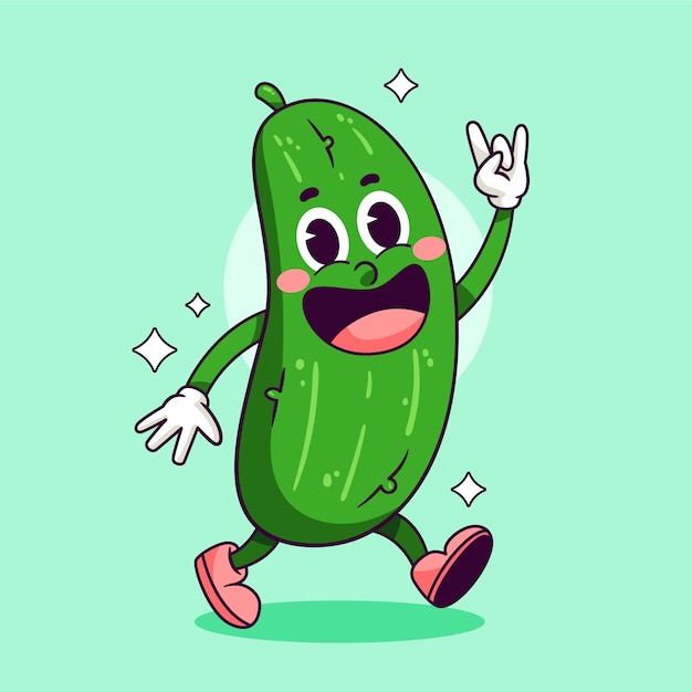 Ilustración de dibujos animados de pepino dibujado a mano