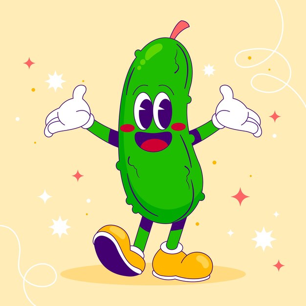 Ilustración de dibujos animados de pepino dibujado a mano