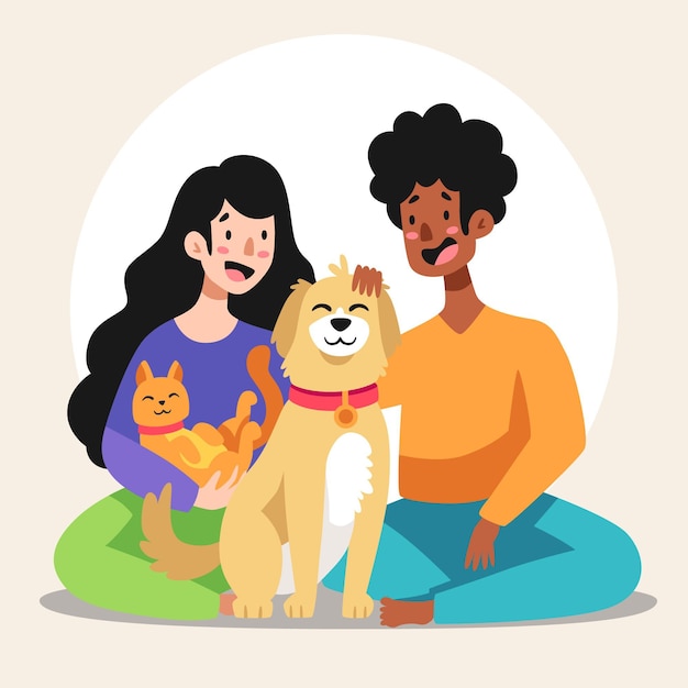 Ilustración de dibujos animados de personas con mascotas