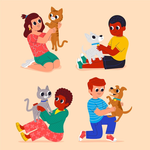 Vector gratuito ilustración de dibujos animados de personas con mascotas