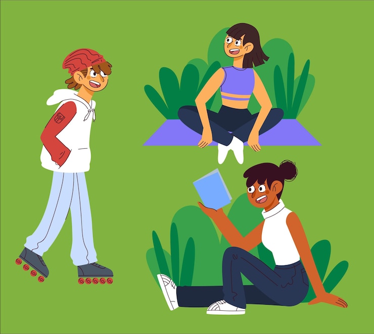 Vector gratuito ilustración de dibujos animados de personas que realizan actividades al aire libre
