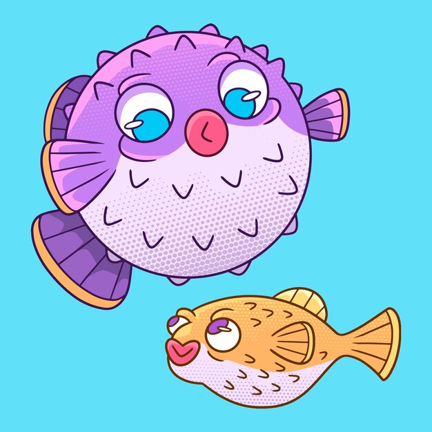 Ilustración de dibujos animados de pez globo dibujado a mano