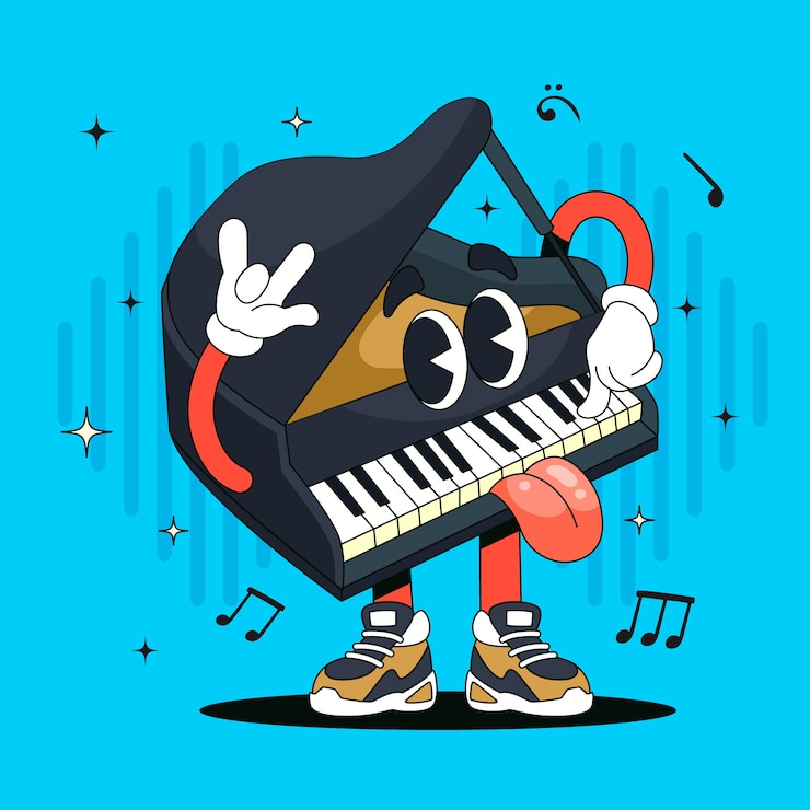 Vector gratuito ilustración de dibujos animados de piano dibujados a mano