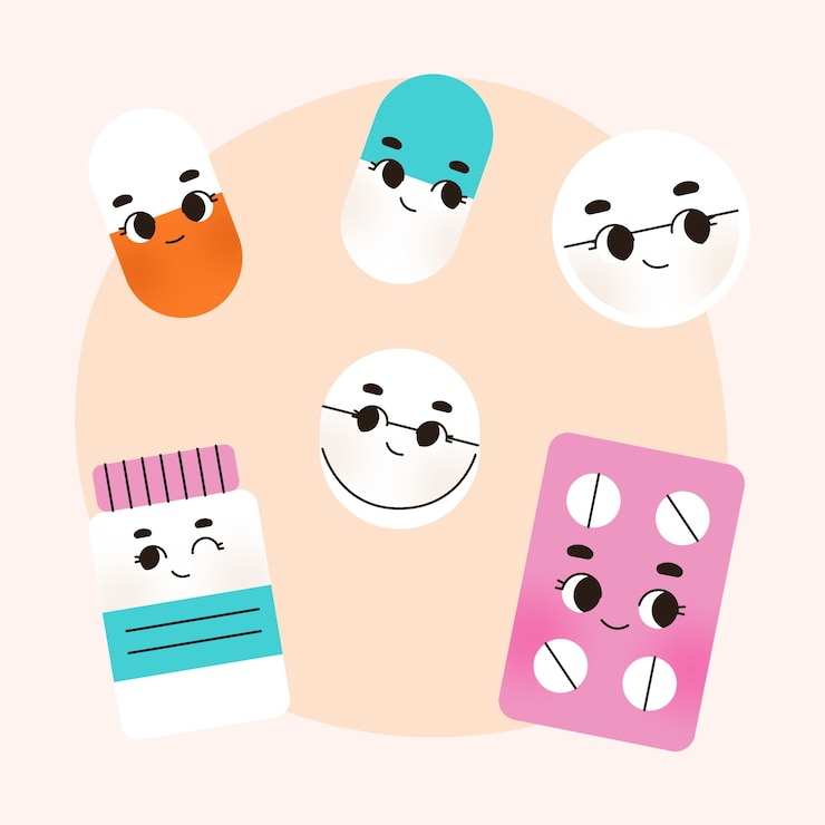 Vector gratuito ilustración de dibujos animados de píldora dibujada a mano