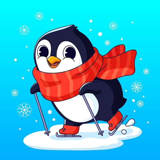 Ilustración de dibujos animados de pingüinos dibujados a mano