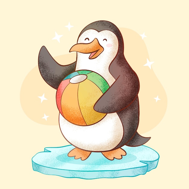 Vector gratuito ilustración de dibujos animados de pingüinos dibujados a mano