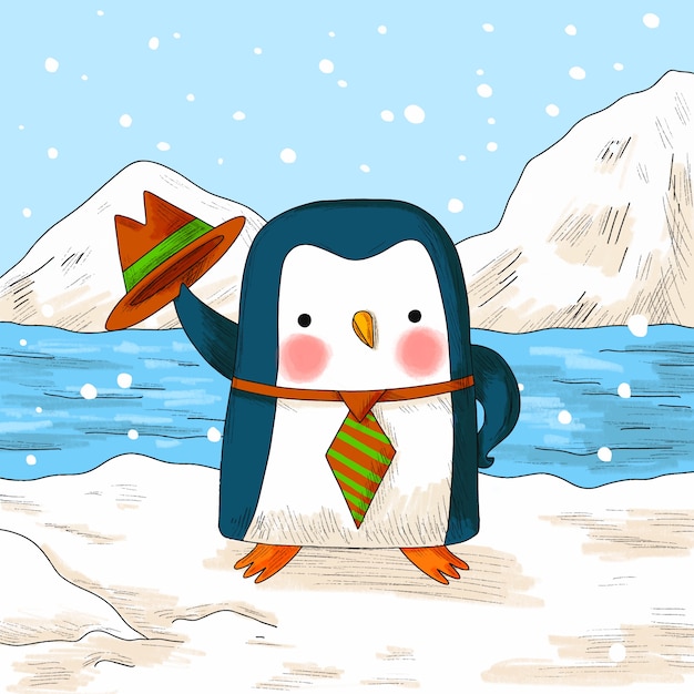 Ilustración de dibujos animados de pingüinos dibujados a mano