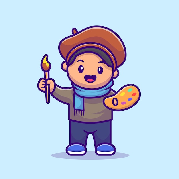 Ilustración de dibujos animados de pintor artista masculino. concepto de  icono de profesión de personas | Vector Gratis