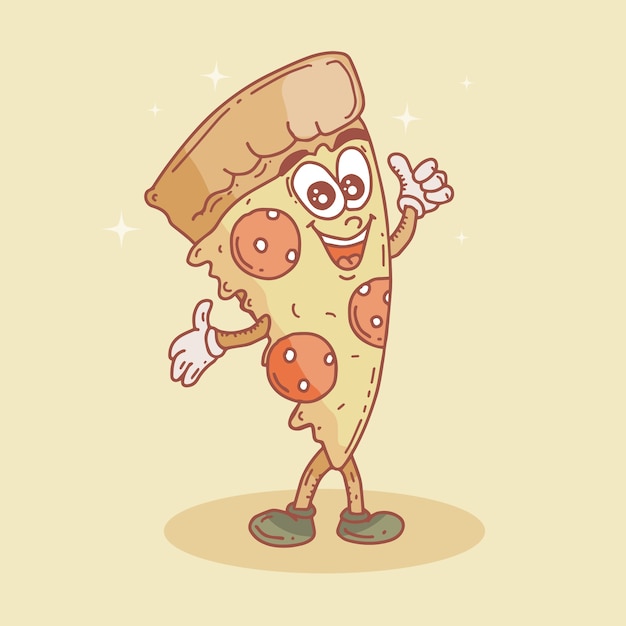 Ilustración de dibujos animados de pizza dibujada a mano