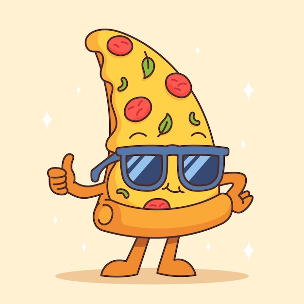 Ilustración de dibujos animados de pizza dibujada a mano