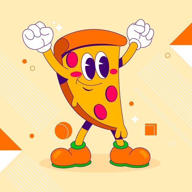 Ilustración de dibujos animados de pizza dibujada a mano