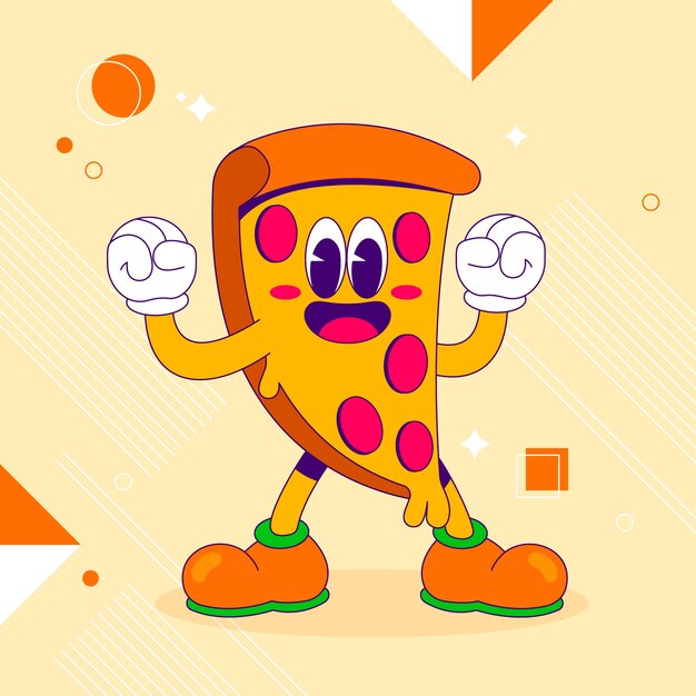 Ilustración de dibujos animados de pizza dibujada a mano